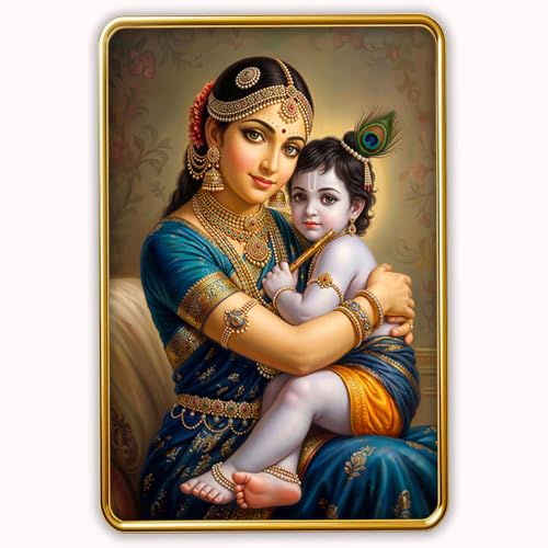 Image of Dharvika Innovations Kanha Maa Yashoda WIth Bal Krishna photo frame for pregnant women with golden Slim, Sparkle Coated Lamination frame 1867 30 x 45 cm (Design 4)