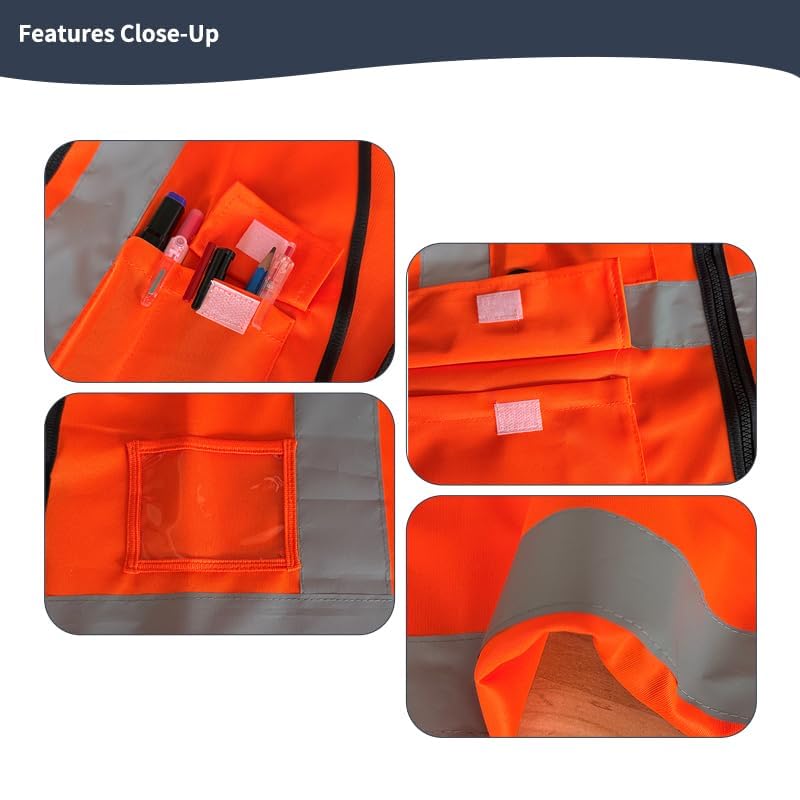 Image of High Visibility Safety Vest with Reflective Strips & Pockets