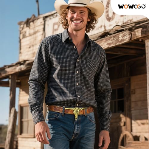 Cowboy Western Belt for Men Women, Cowgirl Country Floral Engraved Leather Belts with Longhorn Bull Skull Buckle4