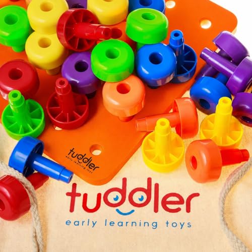 Image of Toddler Peg Board Sensory Montessori Fine Motor Skills Educational Toys - 30 Stackable Pegs + Pattern Card + Drawstring Backpack + E-Book (Orange)