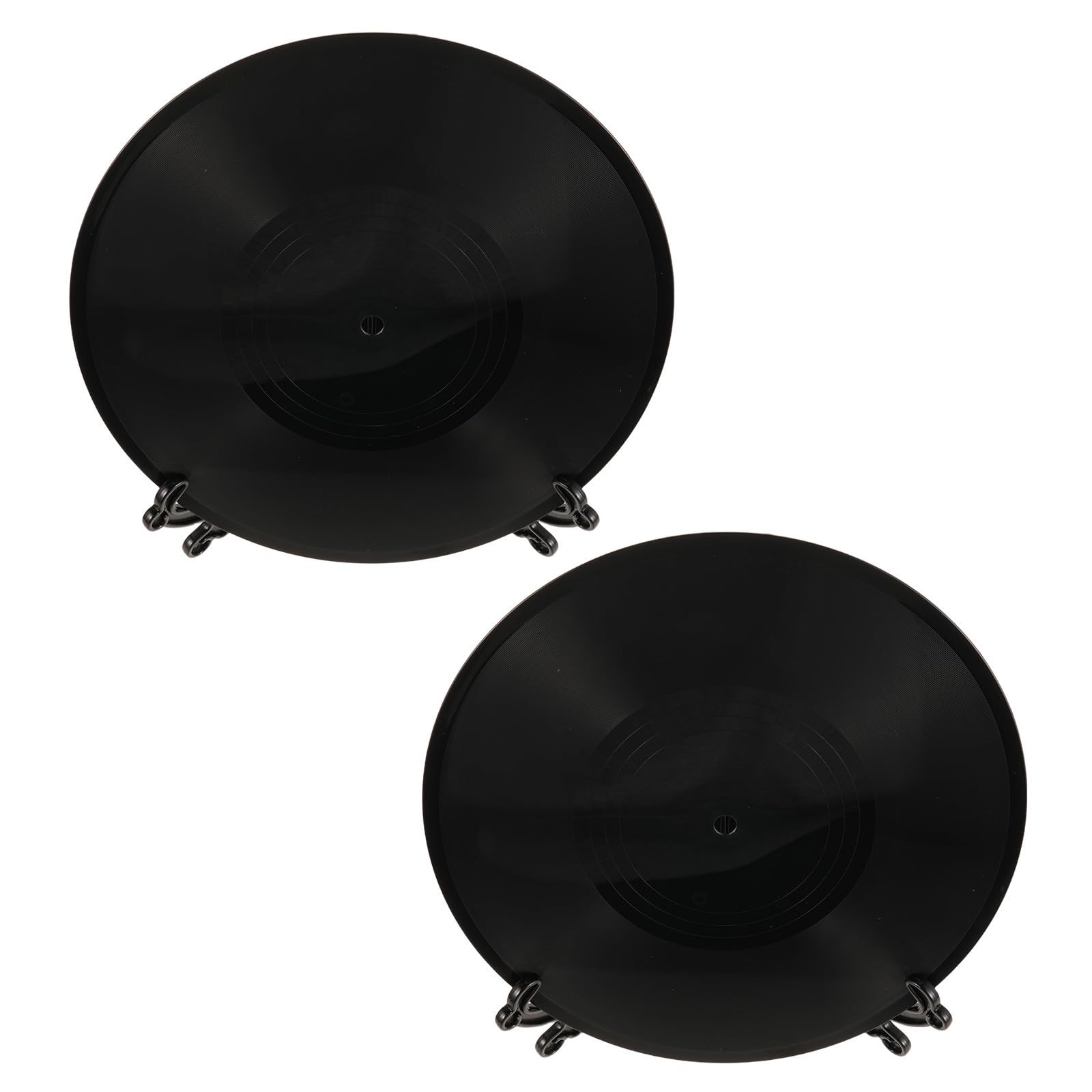 Discos de vinilo decorativos retro negro con base para oficinas y salas, set de 2 piezas