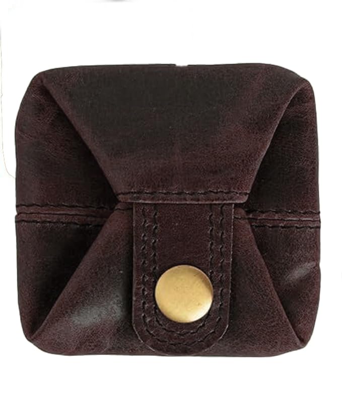 Image of Contacts Handcrafted Leather Coin Pouch - Compact Change Holder & Mini Wallet for Men & Women - Brown