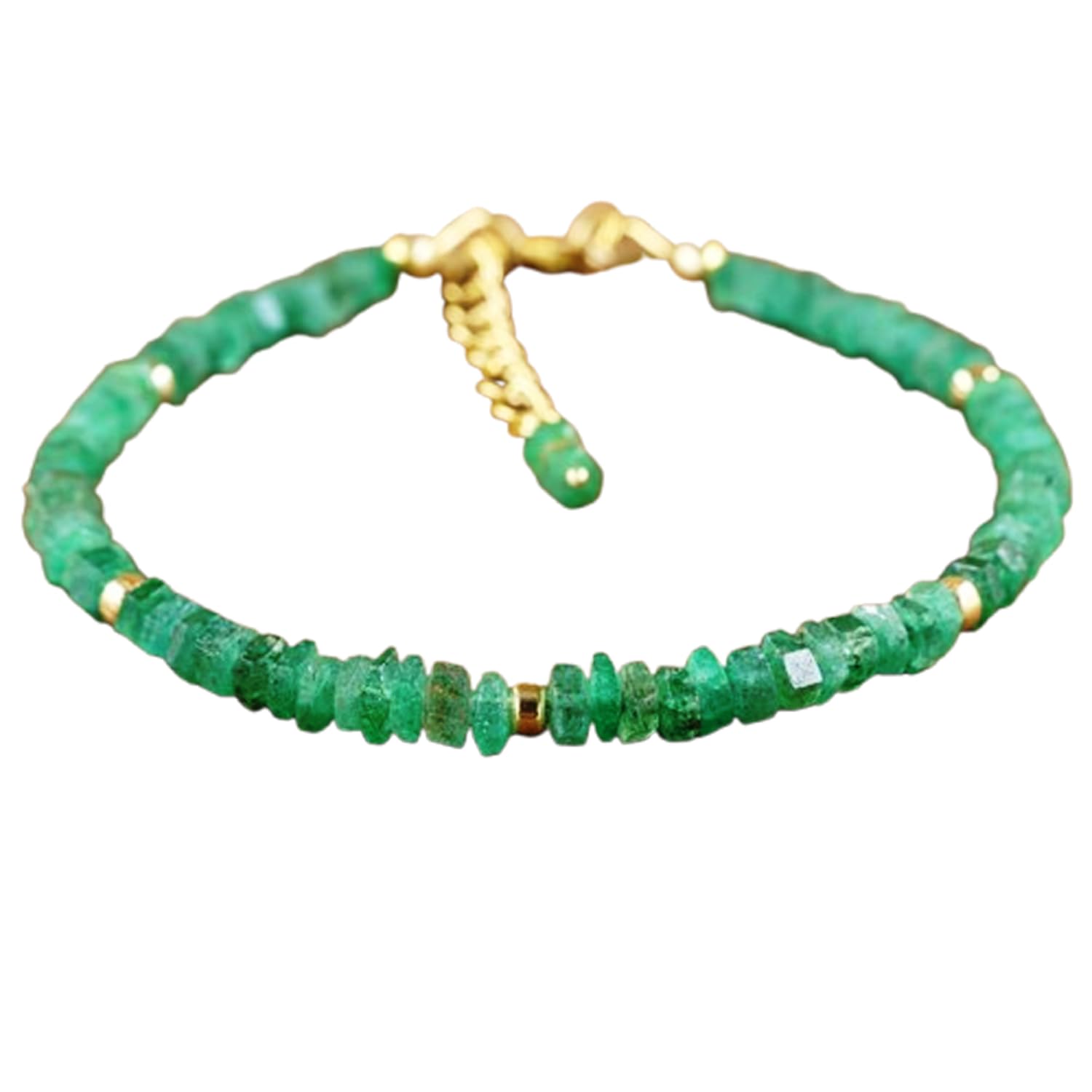 Pulsera de esmeralda de 4mm con cierre dorado y eslabones ajustables 7