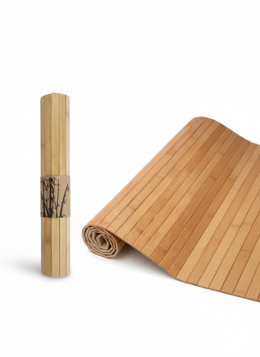NetMarkt Lüks Bambu Banyo Paspası & Mutfak Matı | Kaydırmaz Tabanlı, Suya Dayanıklı | Çamaşır Makinesi Üstü Dekoratif Örtü Olarak Kullanılabilir | Doğal Ahşap Görünümlü