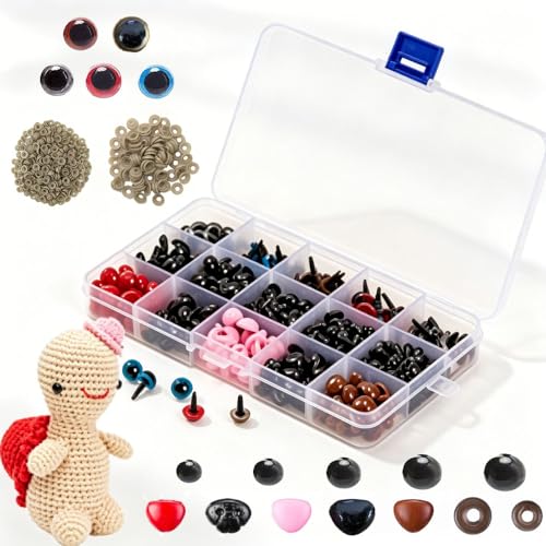 Lxtness Sicherheitsaugen für Häkeltiere 752 Stück Augen und Sicherheitsnasen Bunt Puppenaugen mit Unterlegscheiben für Puppenherstellung Spielzeuge Zubehör DIY(5-12mm)