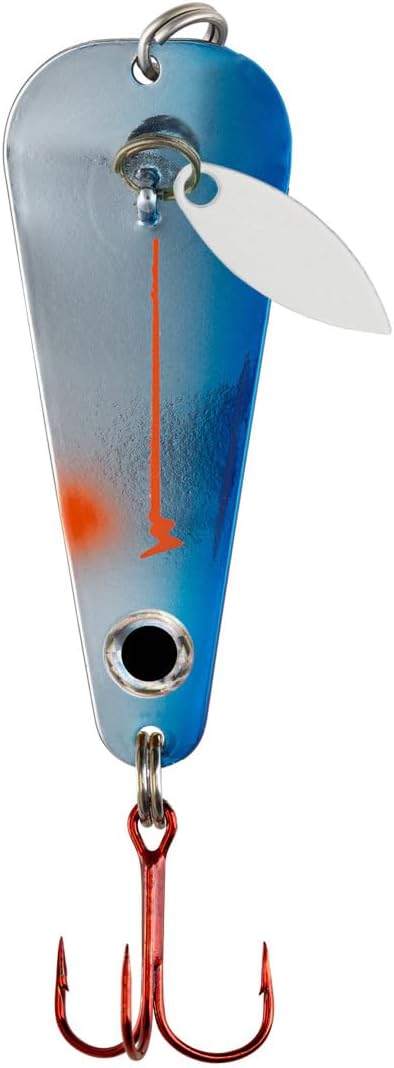 Northland Tackle Ice Fishing Thumper Spoon, Stamped Brass Flutter Spoon Ice Fishing Lure for Walleye, Crappie, & More, 10 Colors, 1/16 Oz, 1/8 Oz, 3/16 Oz, ¼ Oz Lure Sizes Blue Racecar 1/4 oz