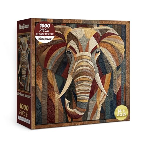 Rompecabezas Colorido de Mosaico de Elefante para Adultos, 1000 Piezas, Arte Animal Desafiante miniatura 1