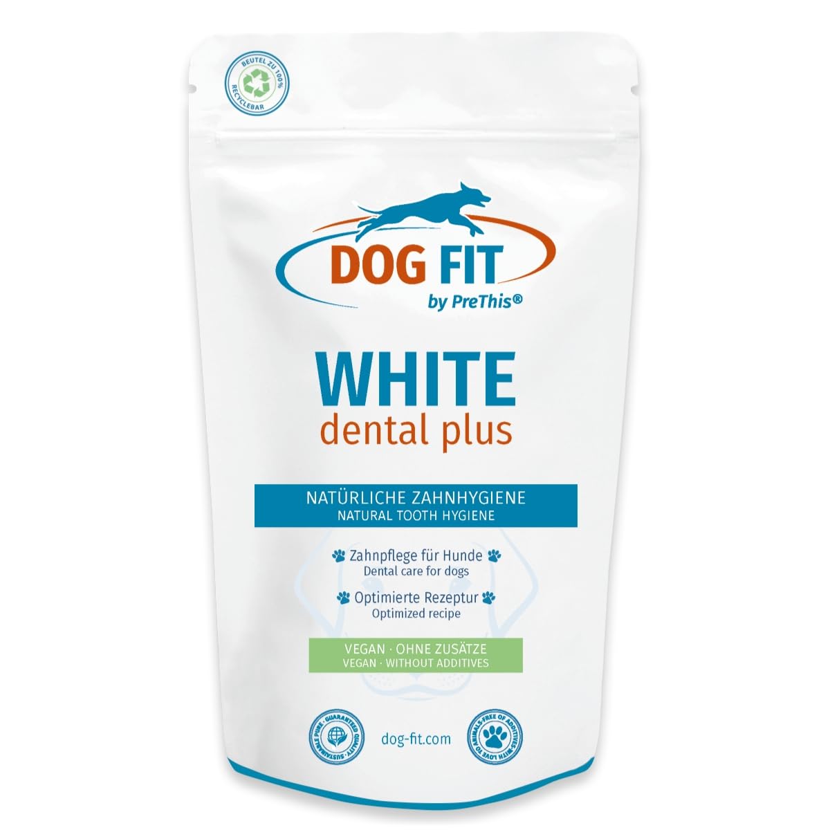 DOG FIT by PreThis® WHITE dental plus I Für die natürliche Zahnpflege von Hunden I Frei von Zusätzen & vegan