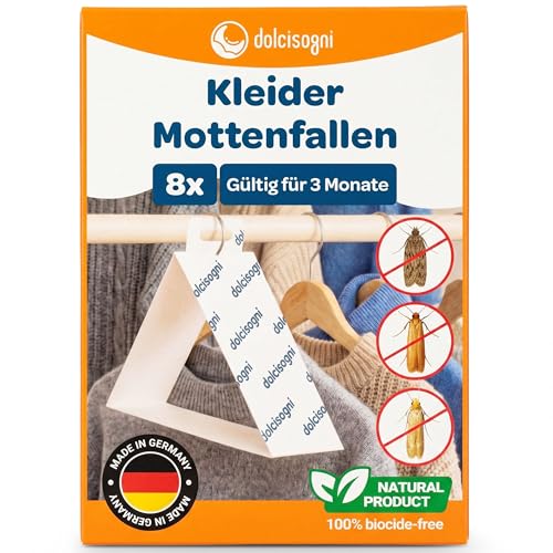 Kleidermottenfalle für Kleiderschrank Biozidfrei 8 Stück Pheromonfalle Kleidermotten & Klebefalle zur Überwachung Langzeit Mottenschutz bis zu 3 Monate - Alternative zu Mottenpapier