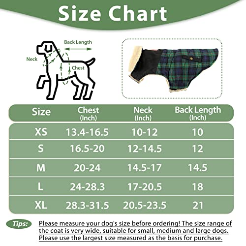 Preferhouse Winter Coat For Small And Medium Dogs, Puppy Plaid Jacket, Cotton Coat For Cold Weather, Windproof Warm Dog Garments, Pet Thickened Outfits Indoor Outdoor, Green Xs #TOP3