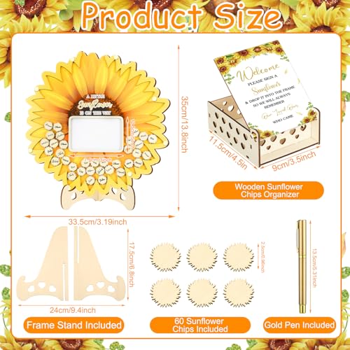 Image of Wenqik 63 Pcs Sunflower Baby Shower Guest Book Alternatives Set Baby Shower Decorations with Photo Frame Sonogram Frame Keepsake 60 Wood Slices Guest Book for Birthday