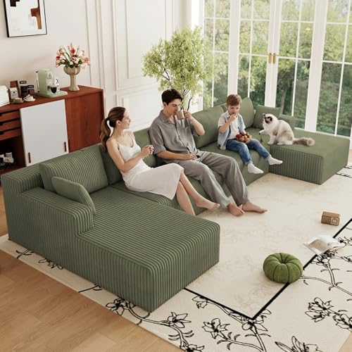 Image of 160 inch Modular Sectional Sleeper Sofa, Boneless Cloud Couch for Living Room, U Shaped 3 Seat Sofa with Deep Seat, Free Combination, Couch in a Box, No Assembly Required (Green)