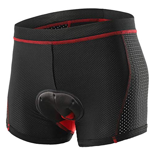 Bermuda masculina de ciclismo Explopur – Gel respirável acolchoado MTB para ciclismo, Black & Red, S