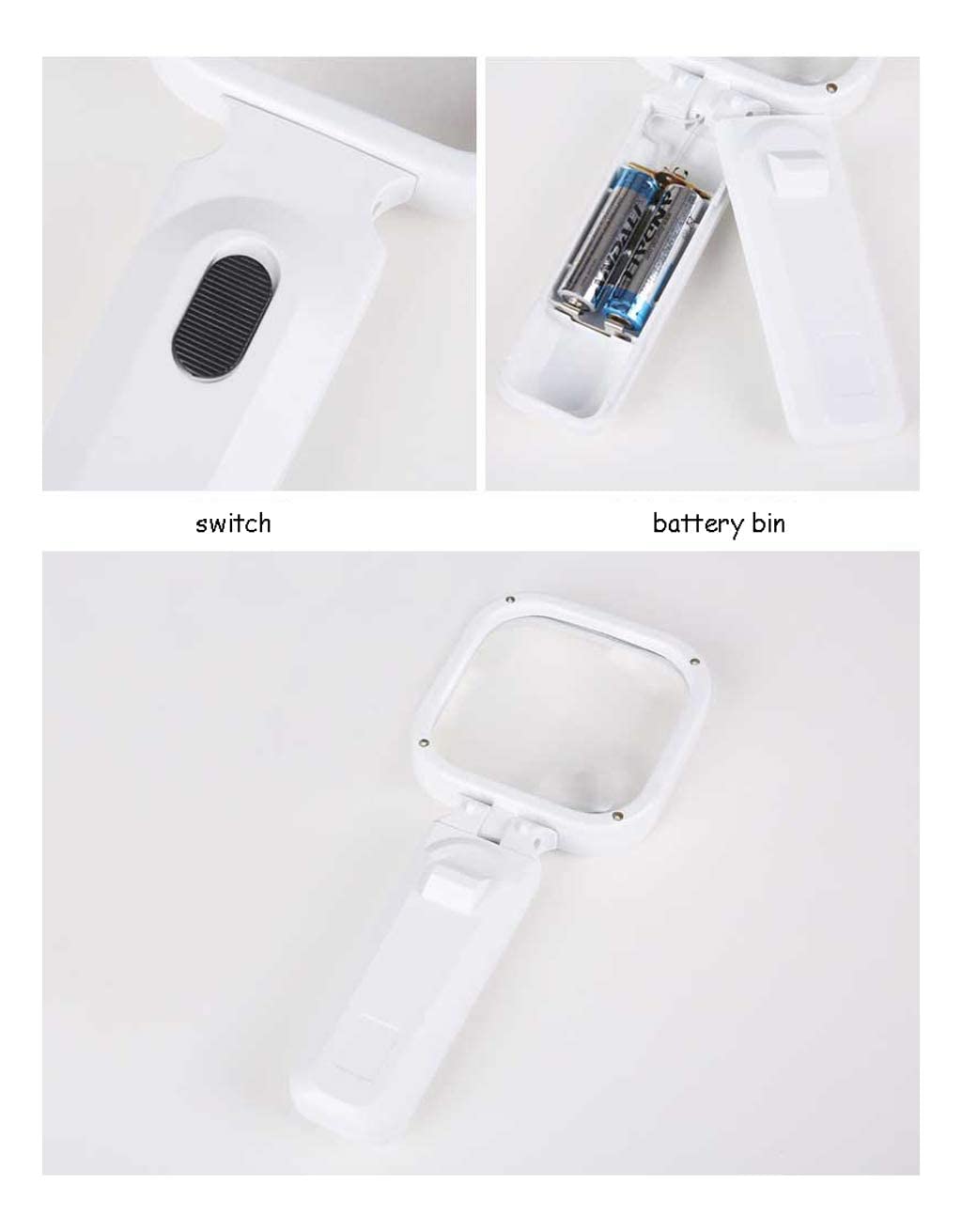 Lupa de Mano con luz, Lente PMMA Plegable 4 LED, para Leer Libros, Publicidad, Instrucciones, periódicos, Contenido de teléfonos móviles, apreciación de Joyas, exploración de Campo, Plantas