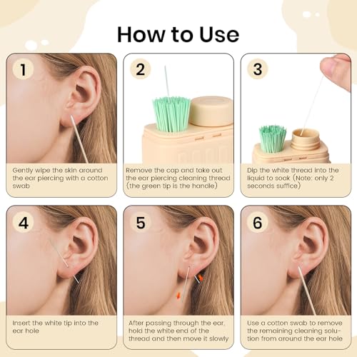 Ear Piercing Cleaner for New Piercing Aftercare, Disposable Ear Hole Care Kit with 240 Wires & 15ml Cleaning Solution & 100 Cotton Swabs - Image 4