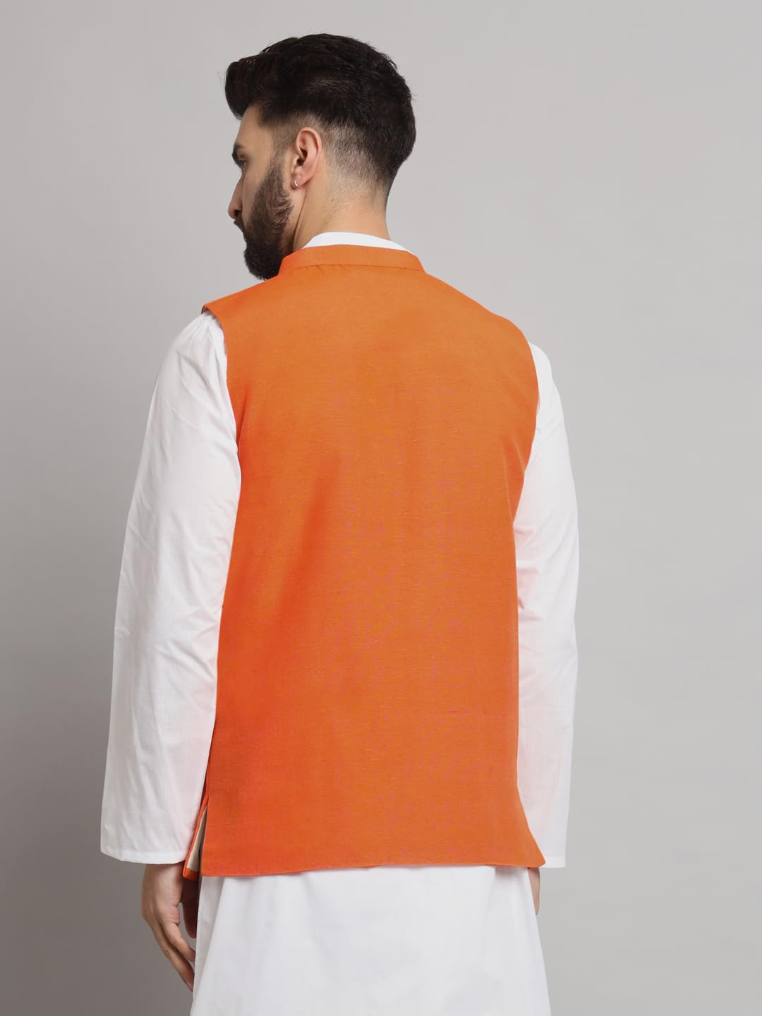 LATEST CHIKAN Men's Traditional Cotton Solid Nehru Jacket/Waistcoat -SADRI-DB-O-38 - Image 5 thumbnail