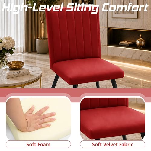 Image of Modern Velvet Accent Chair for Living Room | Upholstered Single Seater Chair with Metal Legs | Comfortable Seating for Bedroom, Office & Guest Room - Red