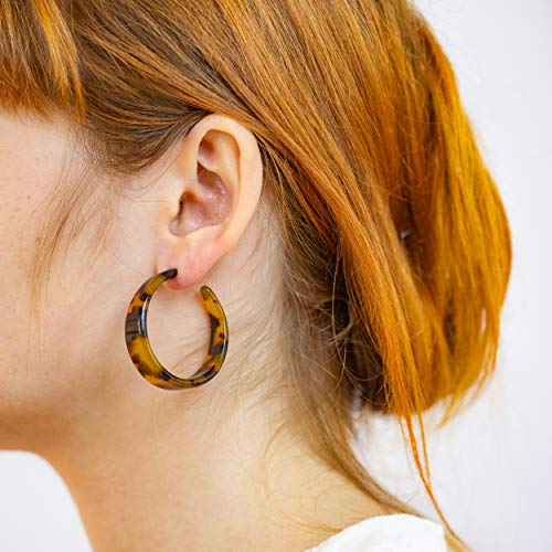 And Lovely Tortoise Shell Acetate Tapered Hoop Earrings - Hypoallergenic Open Hoops - Statement Earrings2
