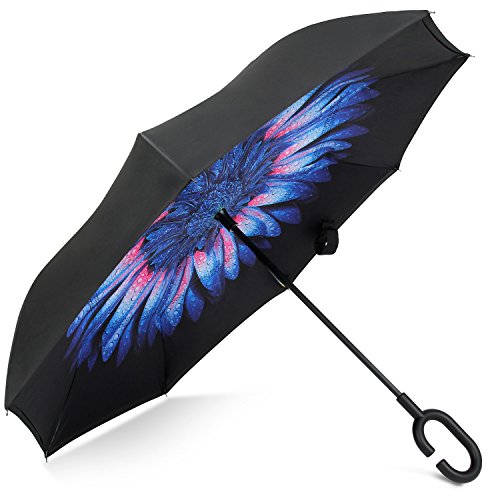 Rainlax Inverted Umbrella Double Layer Windproof UV Protection Reverse Folding Umbrellas for Car Rain Outdoor with C-Shaped Handle with PR5R-M59JFW-TDHT6G