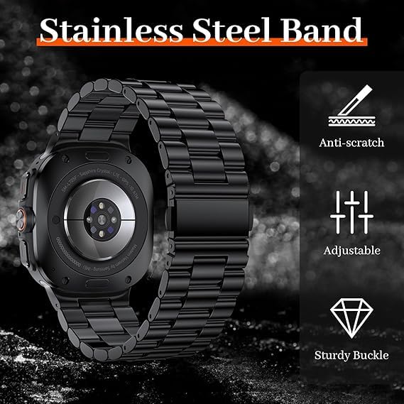 Image of Croiky Metal Stainless Steel [No Gap] Strap Compatible with Samsung Galaxy Watch 7 /8 Ultra /Ultra 2 47mm Strap (2024 /2025) for Men & Women - Black [Watch NOT Included]