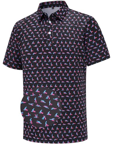 Mens Golf Polo Shirts Short Sleeve Dry Fit Performance Moisture Wicking Casual Funny Golf Polo Shirts for Men