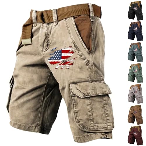 Pantalones cortos casuales para hombre, con estampado del 4 de julio, pantalones cargo clásicos de golf, pantalones de verano rectos con bolsillos, Verde, Large