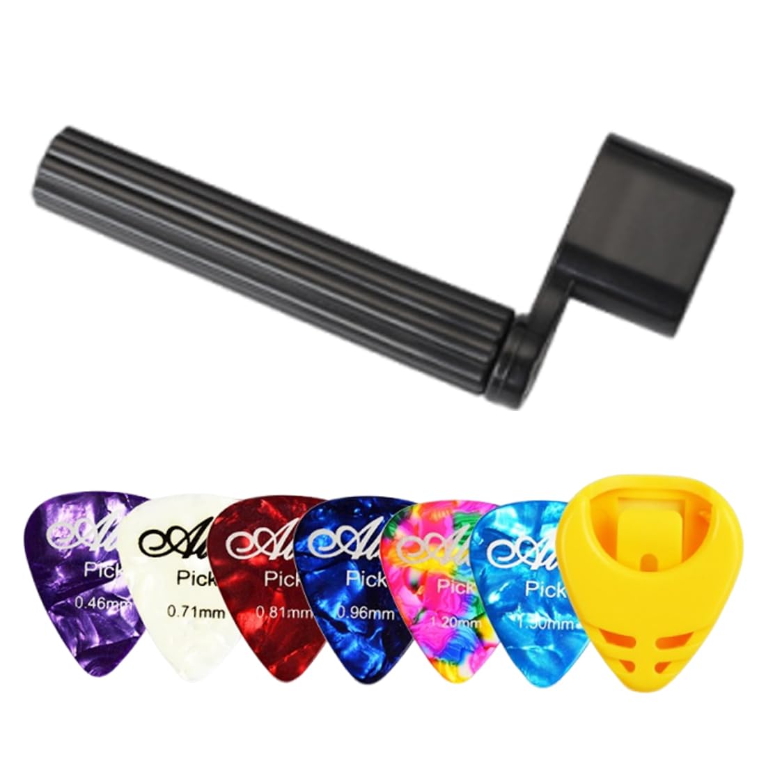 1 Pcs Saitenkurbel mit 6 Plektren Saitenspindel für schnelleres Saiten wechseln, Westerngitarre, Akkustikgitarre, Konzertgitarre und E-Gitarre