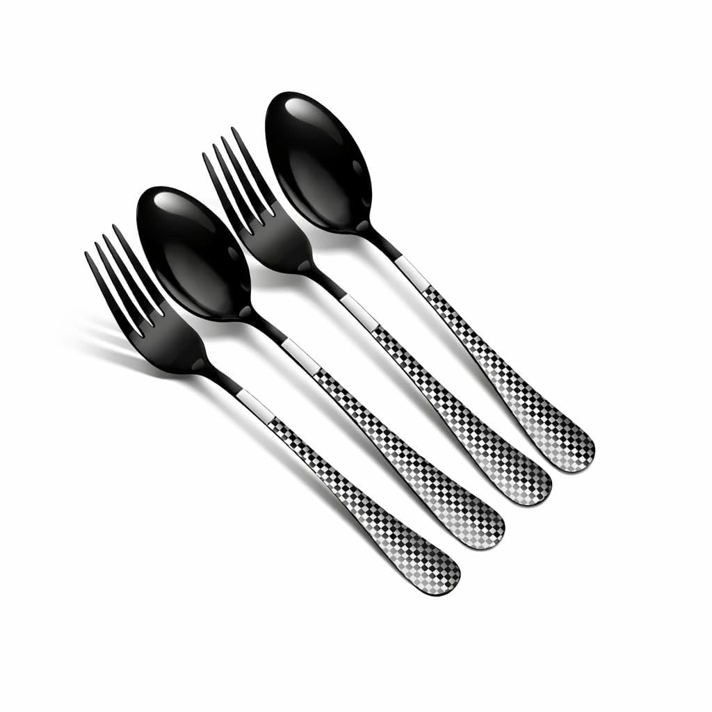 Matte Black Spoon & Fork Set - Stainless Steel Cutlery -32 Matte Black Spoon & Fork Set - Stainless Steel Cutlery -32