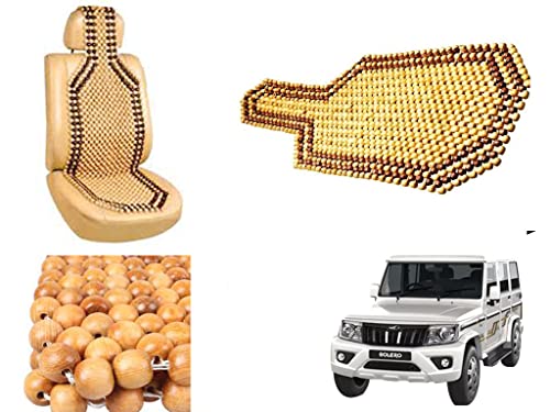 Image of Car Bead Seat Wooden Beads Cushion Cover Pad for Mahindra Bolero 2020, Acupressure Sitting Seat Cover | Cream Color - Pack of 1