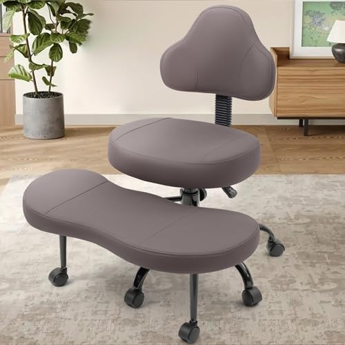 AtHope Cross Legged Office Chair, Criss Cross Desk Chair ADHD Meditation Kneeling Yoga Seat with Adjustable Height, Lumbar Support, Wider Footrest and Wheels (Dark Brown) D20 Dark Brown
