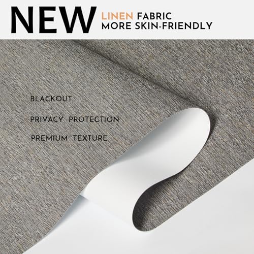 Image of Persilux Blackout Roller Shades for Indoor Window Blinds,Cordless,Linen Fabric,Thermal Insulated Fabric UV Protection Shades for Home,Office,Bedroom,Door,Blackout-Stone Grey,Custom Size