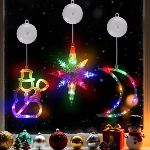 OCCOUMR Weihnachtsdeko Christmas Window Lights, 3 Stück LED Saugnapf...