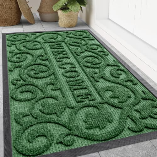 Image of Smiry Front Door Mat Outside Entrance, Low Profile Rubber Doormat, 47x32