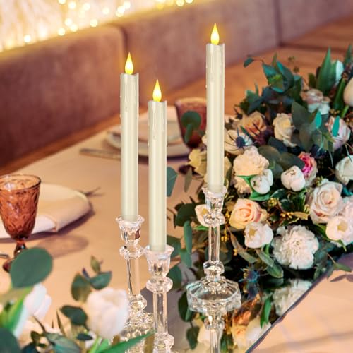 Image of Baquler 48 Pcs 8.8 inch Ivory Flameless Taper Candle LED Stick Battery Operated | Candle Sticks Bulk, No Battery, Flickering LED Candlestick, Window Wedding Halloween Christmas Decor, Plastic
