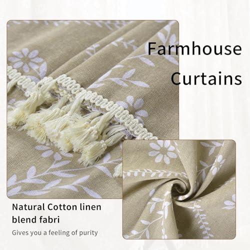 Image of Schweek Tan Beige 63 Inches Long Boho Tassels Curtains 2 Panels for Bedroom