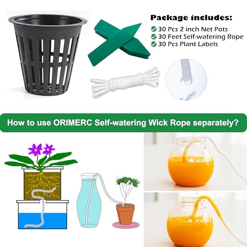ORIMERC 30 STK 2inch(5cm) Netztöpfe Hydroponik Net Pot mit 30 Feet Selbstbewässerungsdocht & 30 STK Pflanzenetiketten Hydroponischer Becher Mesh Cup Topf Gemüse Orchidee Aquaponik Kratky Hydrokultur
