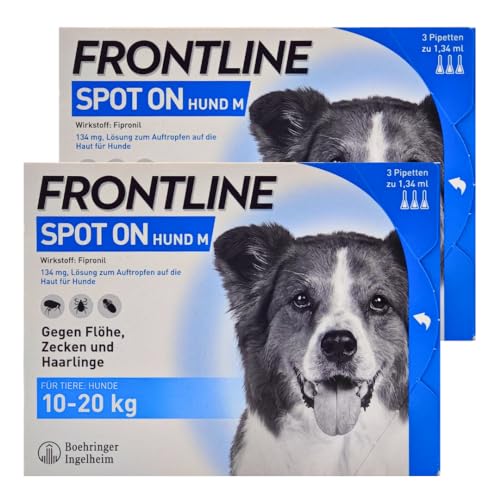 Frontline Spot on für Hunde - Zuverlässiger Schutz gegen Zecken, Flöhe und Haarlinge – Einfach aufzutragen I Sparset mit give-Away von Pharma Perle (Frontline für Hunde M 10-20 kg 2 x 3 St.)