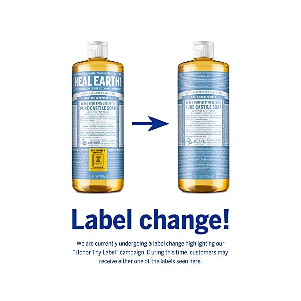 Dr. Bronner Magic Soaps Pure-Kastilien Seife, 18-in-1 Hemp Unscented Baby-Mild, 32-Unzen-Flaschen (2er Pack) – Bild 4