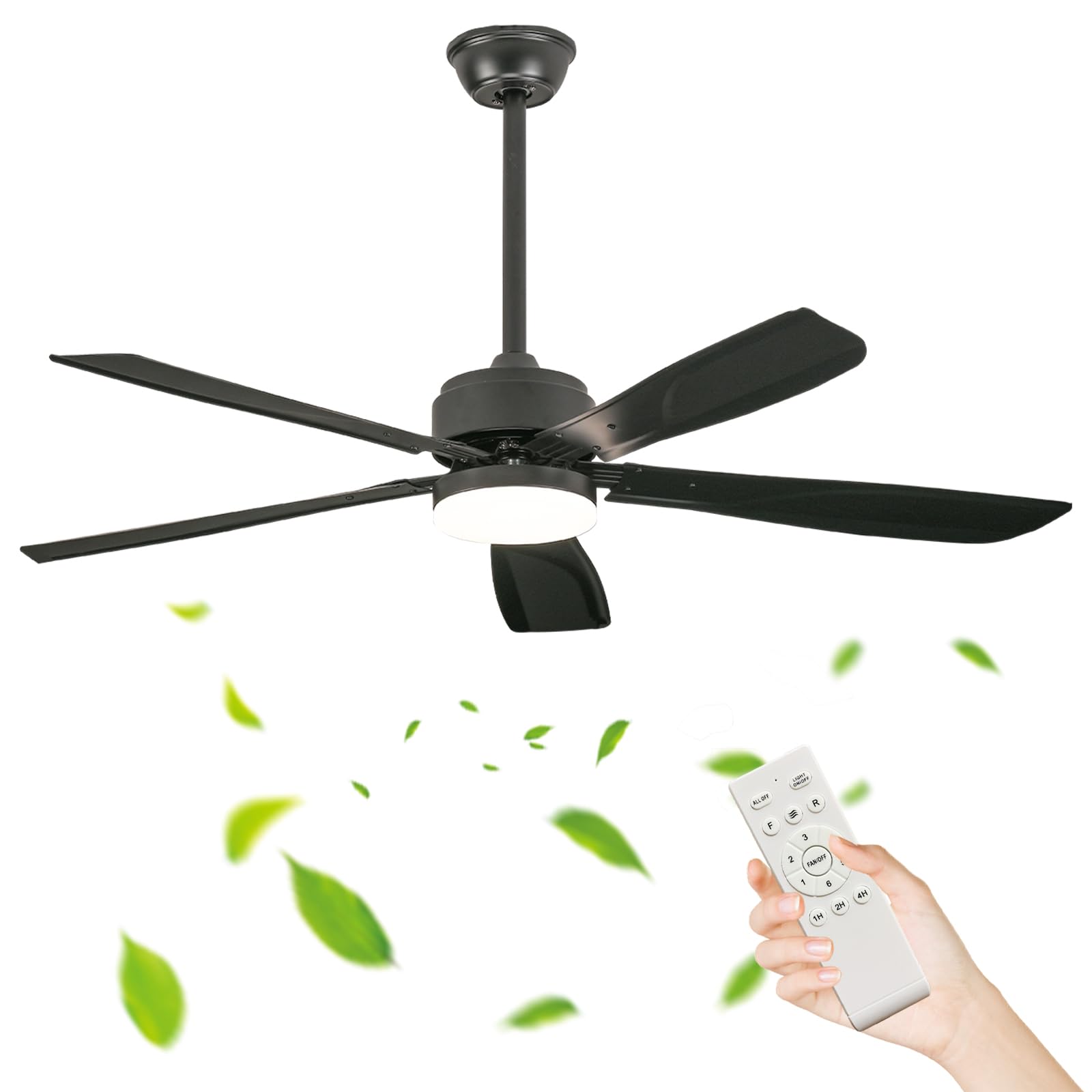 TuoyuanW 52in Industrial Ceiling Fans with Lights 3 Colour Temperature (3000K-6000K) Reversible Ceiling Fan Light Large 6 Speed Silent Living Room Ceiling Fans with Lamps and Remote Control Timer
