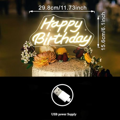Image of Happy Birthday Neon Sign, 5V USB LED Neon Light with On /Off Switch, Warm White Neon Signs for Birthday Party Decorations, Bedroom Wall Decor, Birthday Gifts(Happy Birthday4)