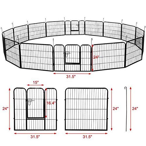go2buy 32 Panels Heavy Duty Dog Pens Metal Foldable Dog Exercise Pen Playpen Barrier Kennel w/ 4 Doors Indoor Outdoor for Pets Cat Duck Chicken Puppy Fence Black 24-inch