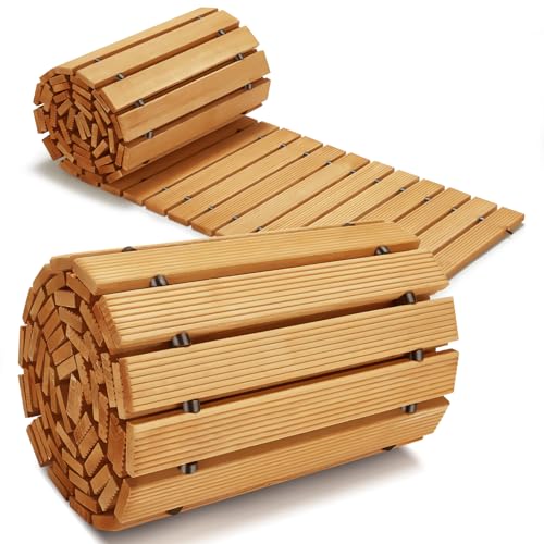 Coperat 12FT Wooden Garden Pathway,Outdoor Roll Out Decorative Straight Walkway,Weather-Resistant Patio Path,Non-Slip Pavers Boardwalk for Garden, Backyard, Beach, Wedding Party Pathways