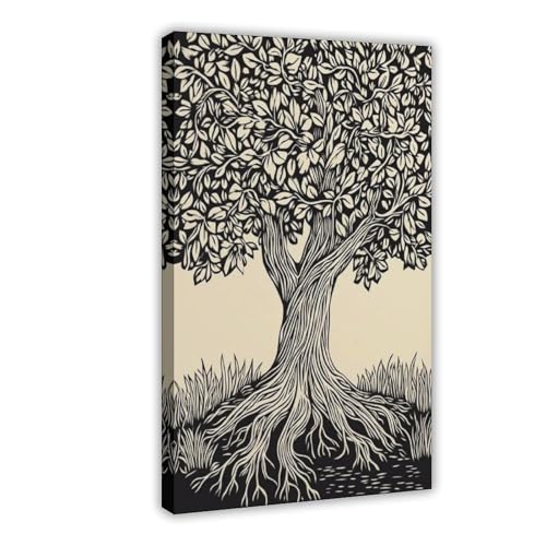Arbre de vie impression sur toile minimaliste noire et blanche 40x60 cm pour salon