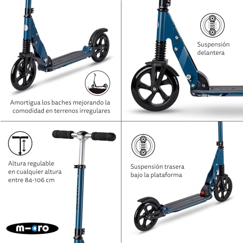 Image of Micro Kickboard | Suspension Scooter for Teens & Adults | Riders up to 250 lbs | 2 Wheel | Large 200 mm PU Wheels | Adjustable Handlebar | Smooth Commuter Ride | Swiss Design