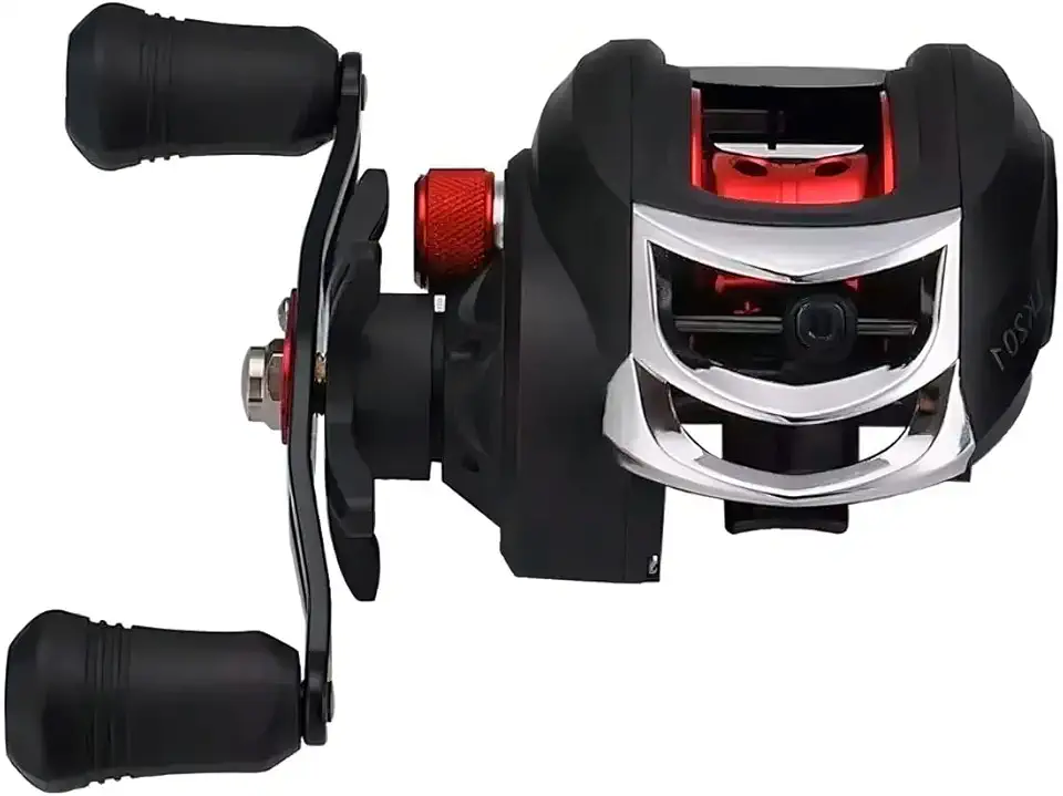 Carretilha de Pesca 7.2:1, Freio Magnético 10kg, 18+1 Rolamentos Preto e Vermelho, para Pesca Esportiva