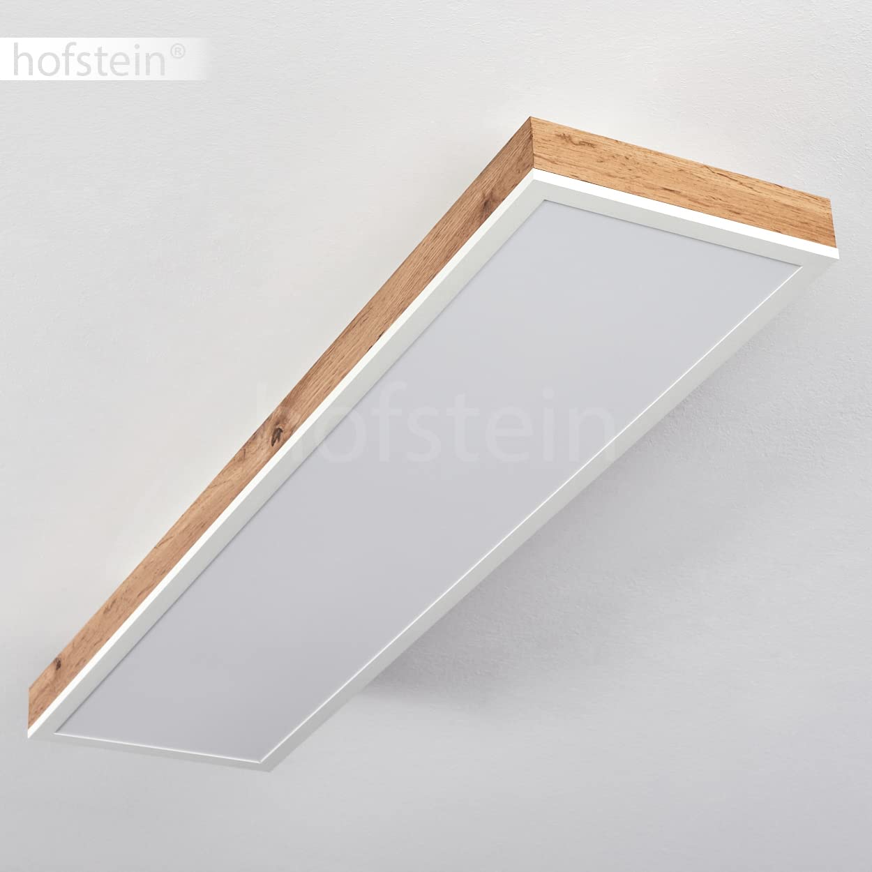 Plafoniera LED Salmi, plafoniera in metallo/MDF/plastica in bianco/look legno/marrone, pannello LED dimmerabile/cambiabile con telecomando, 60-1500 lumen, 2700-6500 K, 1 x LED 24 Watt