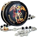 SUTANALE St. Michael the Archangel Catholic Rosary Necklace for Men, 8MM Black Hematite Prayer Beads Packed in Travel Jewelry Box, Rosary Beads Catholic Saints Gifts for Men