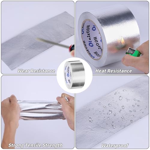 Image of Oleitodh 6 Pack Aluminum Foil Fiberglass Tape 4 Inch x 66 FT HVAC Heat Tape | Reflective Foil, Self-Adhesive, Heat Resistant, HVAC Ducts, Furnace, Dryer Vent, Engine Bay, Insulation Repair