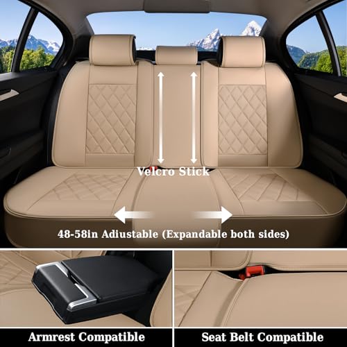 Image of Coverado Car Seat Covers Full Set, 5 Seat Universal Seat Cover for Cars, Luxury Faux Leather Waterproof Seat Covers, Front and Back Car Seat Protector, Auto Seat Covers Fit for Most Vehicles, Beige