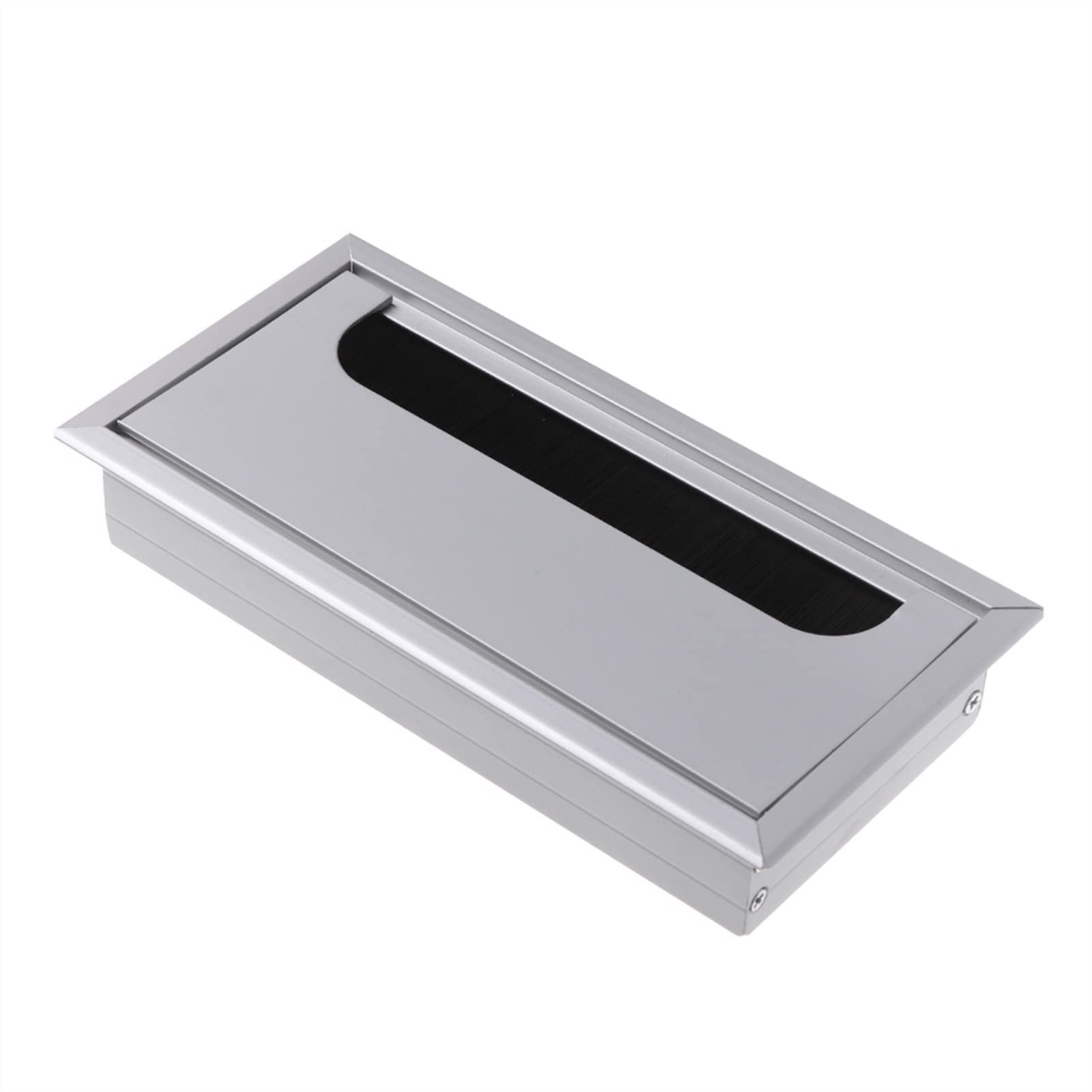 Sybnikolf 80X160mm Silver Desk Grommet Cable Grommet Aluminum Alloy Office Table Desk Rectangle Wire Hole Cover With Black Brush 53Mm Silver(80X160mm Silver)